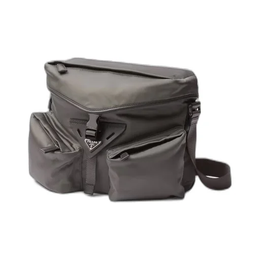 Re-Nylon and leather shoulder bag