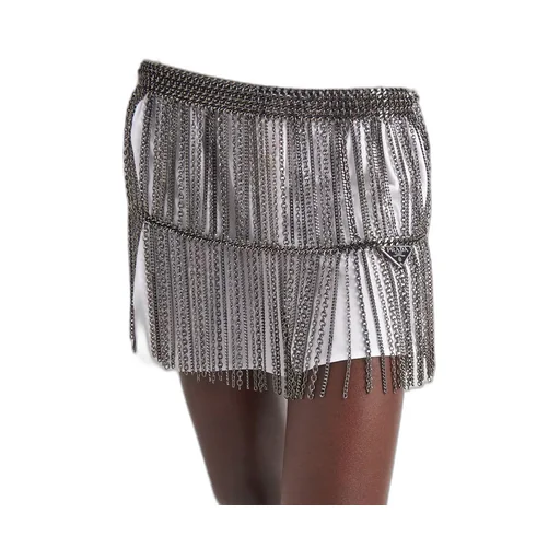 Miniskirt with metal chain fringe