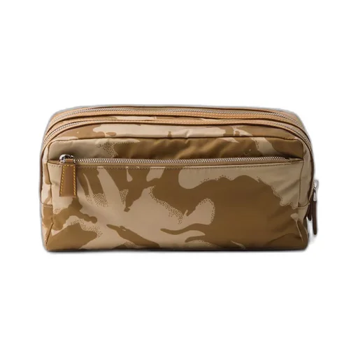 Printed Re-Nylon and leather pouch