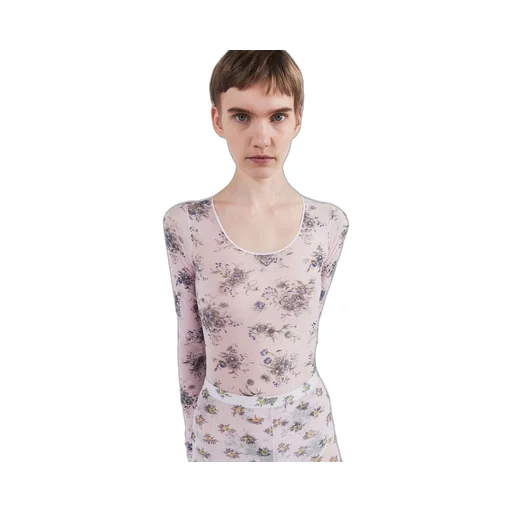 Printed stretch tulle bodysuit