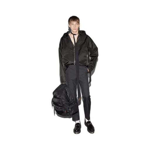 Nylon hooded jacket with embroidery