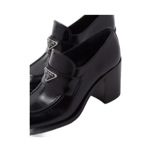 Brushed leather high-heel loafers
