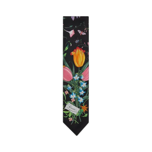 Flora print silk neck bow