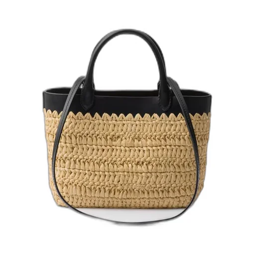 Mini crochet and leather tote bag