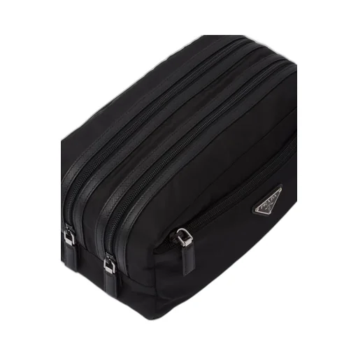 Re-Nylon and Saffiano leather travel pouch