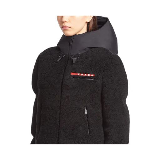 Cropped recycled fleece down jacket