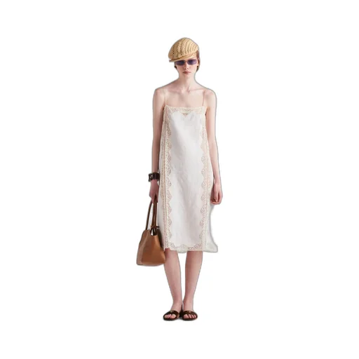 Embroidered, lace-trimmed linen dress