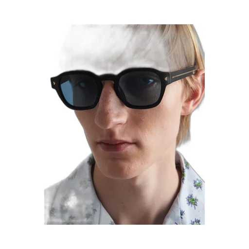 Sunglasses with iconic metal plaque