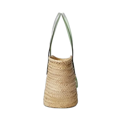 Small straw tote bag with Gucci logo
