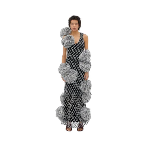 Paper Mesh Crochet Dress With Pompom