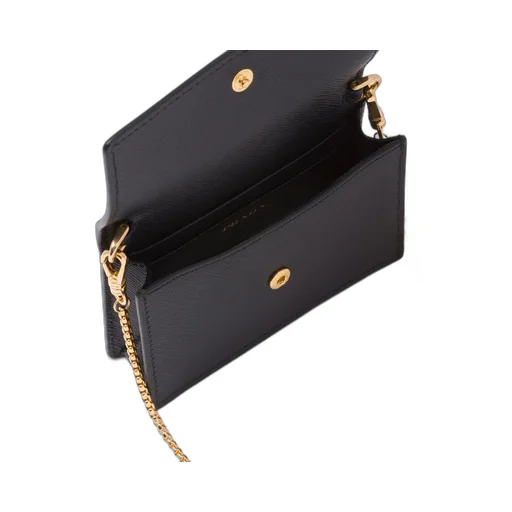 Saffiano leather card holder with shoulder strap