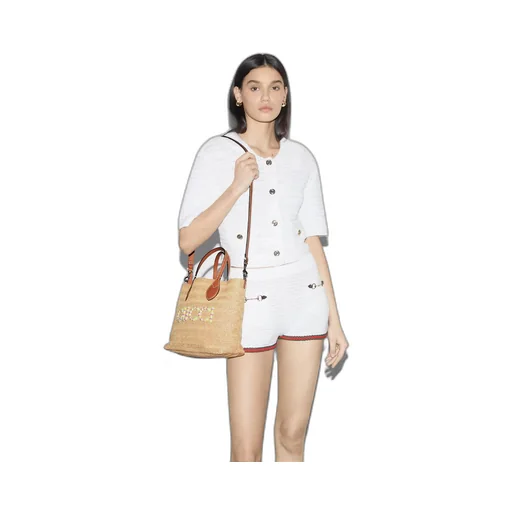 Small straw-effect tote