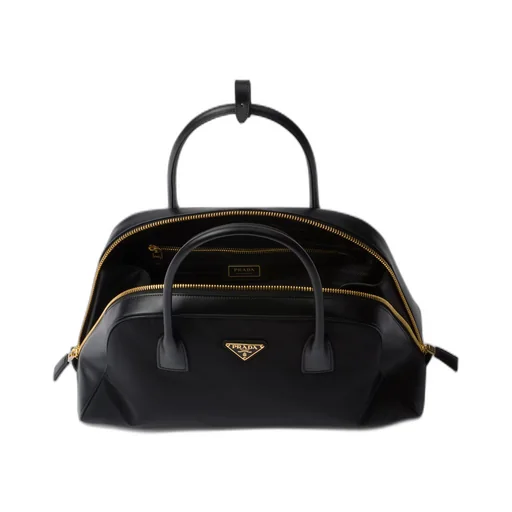 Large Re-Nylon and leather top-handle bag