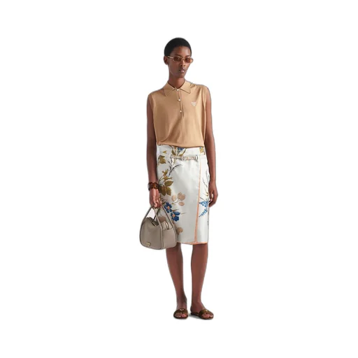 Printed silk twill skirt