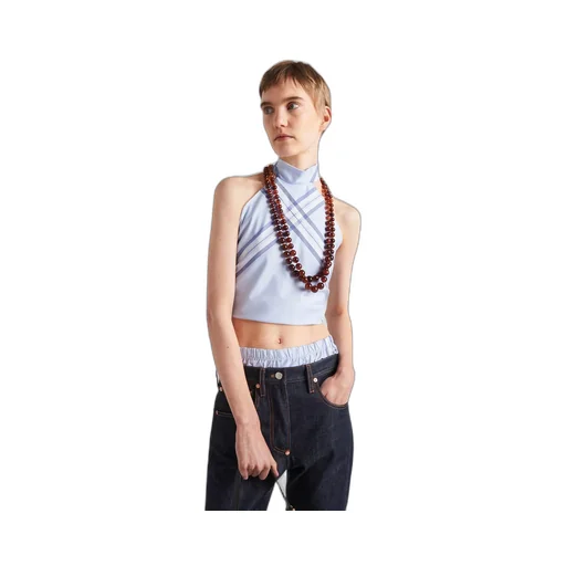 Checked cotton halter top
