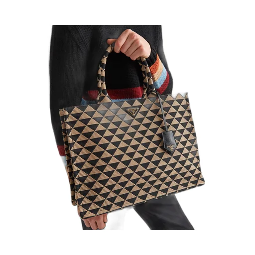Prada Symbole embroidered fabric tote bag