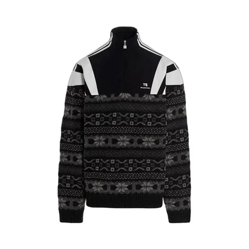 Sporty B Half Zip Track Mix Jacquard Knit Sweater