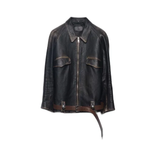 Leather blouson jacket