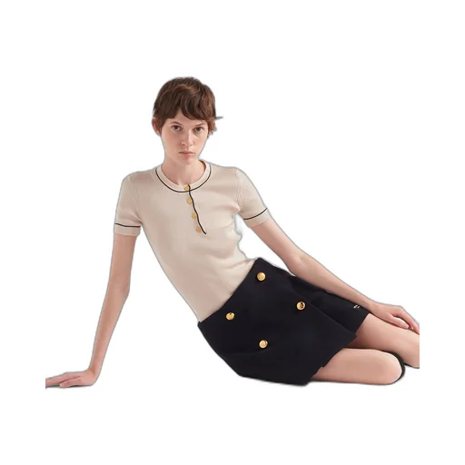 Short-sleeved silk sweater