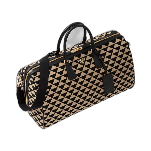 Large Prada Symbole embroidered fabric travel bag