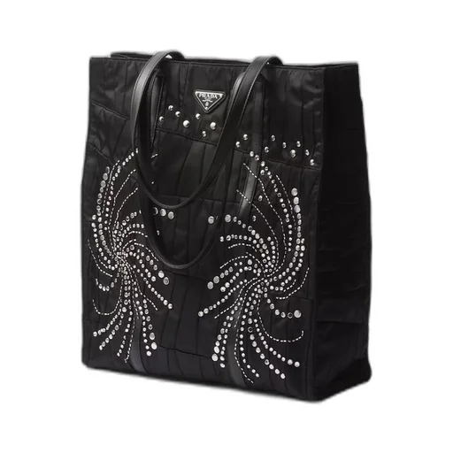 Large Re-Nylon patchwork tote bag with embroidery