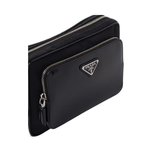Re-Nylon and brushed leather pouch