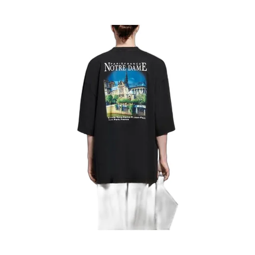 Retro Plain Weave Large Short Sleeve Unisex Black T-Shirt