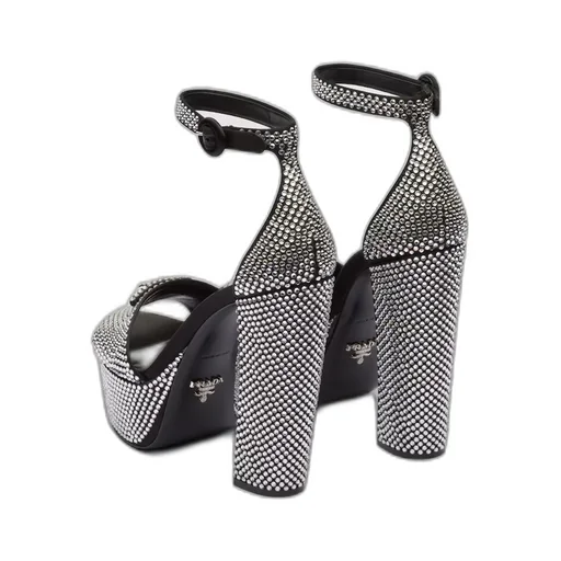 Satin platform sandals with crystals