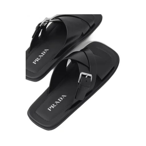 Brushed leather slides