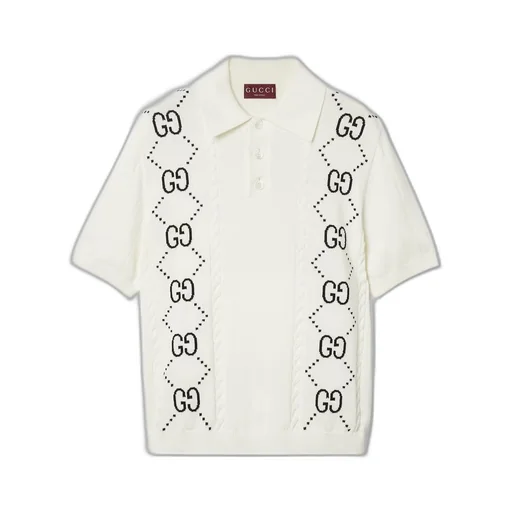 Cotton knit polo top with GG intarsia