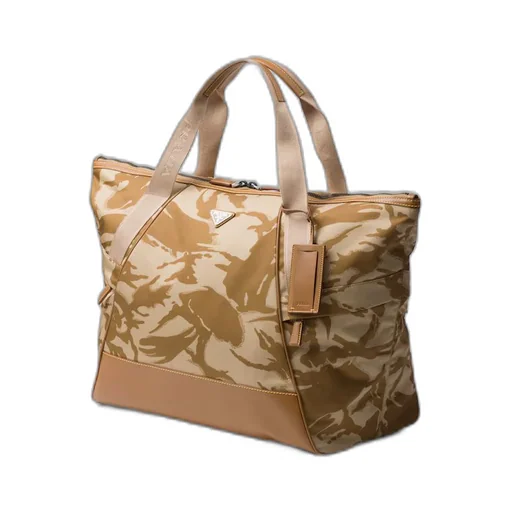 Re-Nylon and leather duffel bag