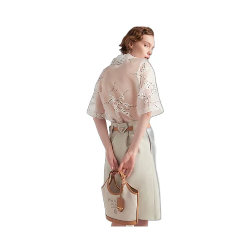 Linen blend and leather mini-buckle bag