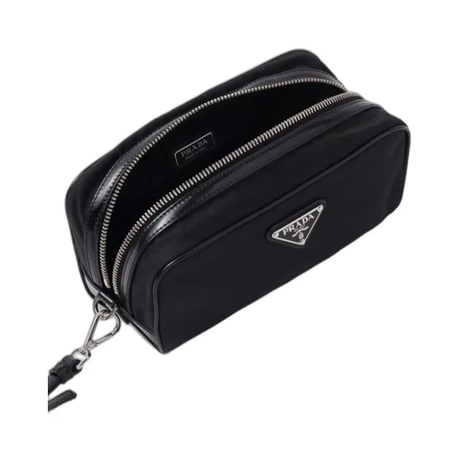 Re-Nylon and brushed leather pouch
