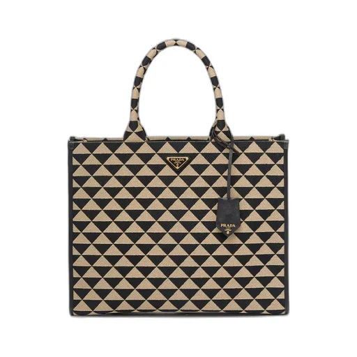 Large Prada Symbole embroidered fabric handbag