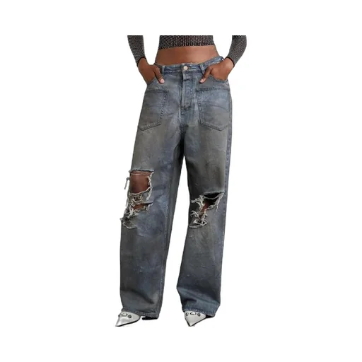 Patched Pockets Baggy Jeans