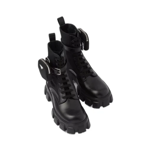 Monolith brushed leather and Re-Nylon boots with pouch