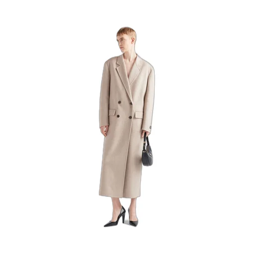 Double-breasted velour cashmere coat
