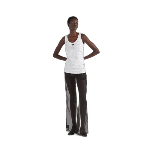 Ribbed knit jersey top with embroidery