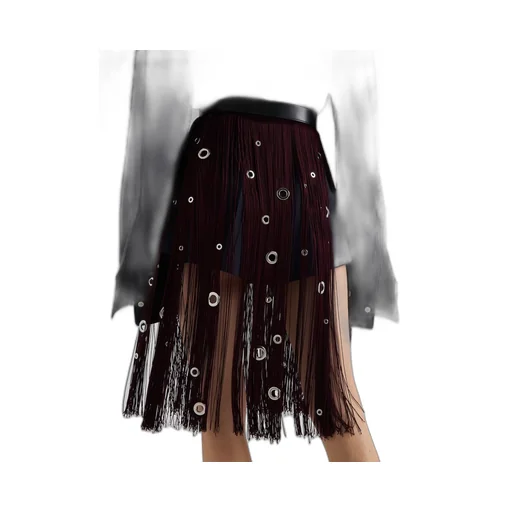 Midi-skirt with fringe and grommet embellishment
