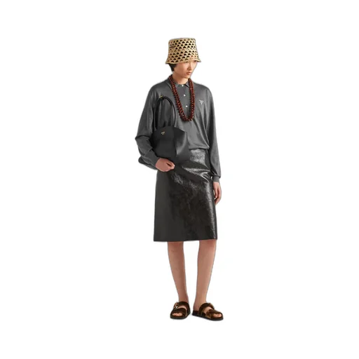 Craquelé leather skirt