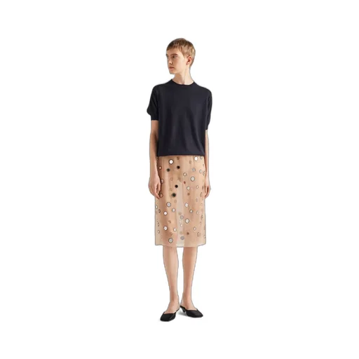 Mirror-embellished organza midi-skirt