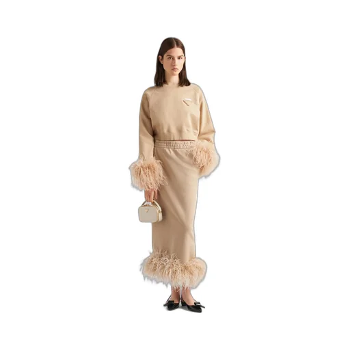 Crew-neck sweatshirt with feather trim