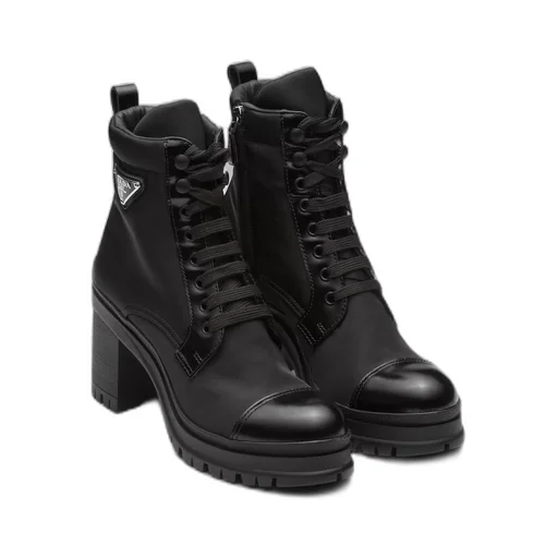 Brushed leather and Re-Nylon laced booties