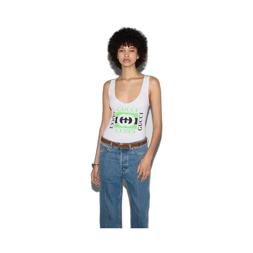 Rib cotton tank top with Gucci print