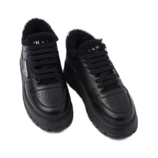 Leather and shearling sneakers