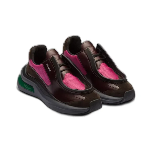 Systeme brushed leather sneakers with bike fabric and suede elements