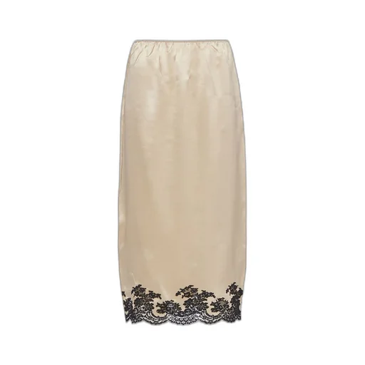 Satin crepe and lace midi-skirt