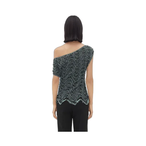 Textured Viscose Top With Weaved Fringes