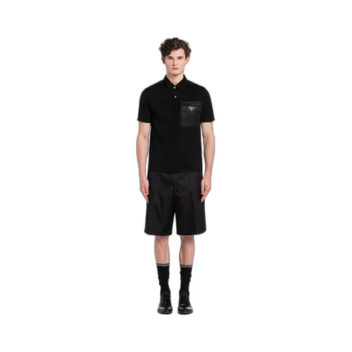 Stretch cotton polo shirt with Re-Nylon details