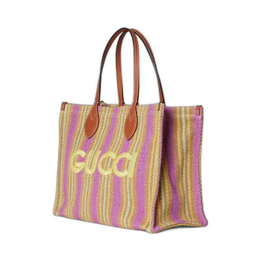 Medium jute tote with Gucci patch